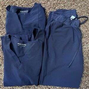 BUNDLE Mandala navy scrubs  (2 tops, 1 bottom, all size small)